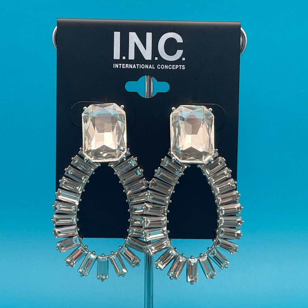 INC International Concepts Silver Crystal Door Knocker Earrings